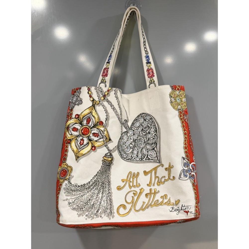 "All That Glitters" Sturdy Canvas Tote Book Bag by Brighton, 14" x 18" x 6.5"